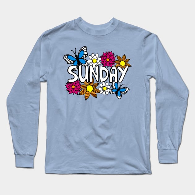 Sunday Flowers and Butterflies Long Sleeve T-Shirt by julieerindesigns